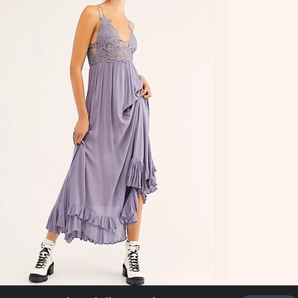 Free People Adella crochet dress Maxi lace in slate
